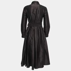 Pre Owned Max Mara Dark Brown Silk Belted Shirt Dress S
