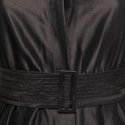 Pre Owned Max Mara Dark Brown Silk Belted Shirt Dress S
