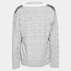 Pre Owned Max Mara Monochrome Knit & Silk Paneled Top & Cardigan Set L