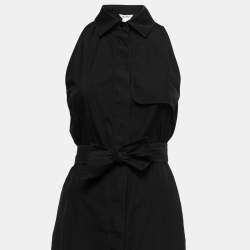 Pre Owned Max Mara Black Cotton Button Front Tie Detailed Sleeveless Midi Dress M
