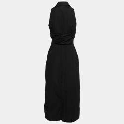 Pre Owned Max Mara Black Cotton Button Front Tie Detailed Sleeveless Midi Dress M
