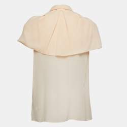 Max Mara Light Orange Silk Cape Detailed Button Front Blouse M
