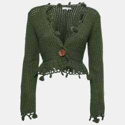 Louis Vuitton Crochet Knit Cropped Cardigan, Navy, L