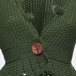 Pre Owned Max Mara Olive Green Wool Crochet Knit Crop Cardigan L