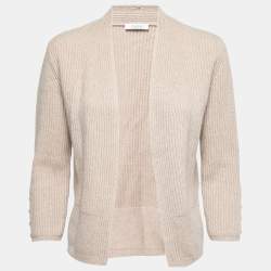 Max Mara Beige Cotton & Cashmere Open Front Knit Cardigan M