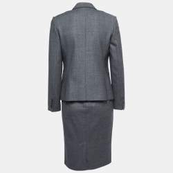 Max Mara Grey Patterned Wool Skirt Suit S