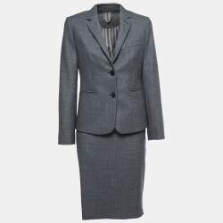 Max Mara Grey Patterned Wool Skirt Suit S