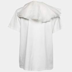 Pre Owned Max Mara White Cotton Ruffled Embroidered T-Shirt XL