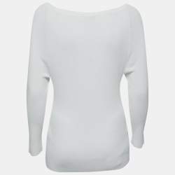Pre Owned Max Mara White Stretch Knit Long Sleeve Top XXL
