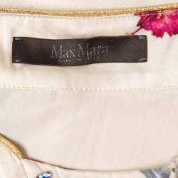 Pre Owned Max Mara Cream Embellished Floral Printed Silk Tie Detail Maxi Kaftan M