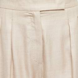 Pre Owned Max Mara Beige Silk & Wool High Waist Straight Fit Trousers XL