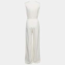 Max Mara Cream Silk Belted Sleeveless Jumpsuit L