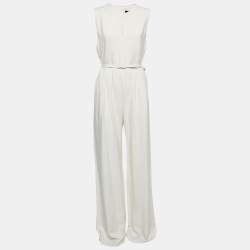 Max Mara Cream Silk Belted Sleeveless Jumpsuit L