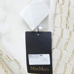 Pre Owned Max Mara Cream Lurex & Silk Long Sleeve Belted Maxi Dress M