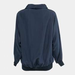 Pre Owned Max Mara Navy Blue Silk Oversized Turtleneck Top XS