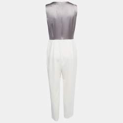 Pre Owned Max Mara Grey/Cream Silk & Crepe Bow Detailed Sleeveless Jumpsuit M
