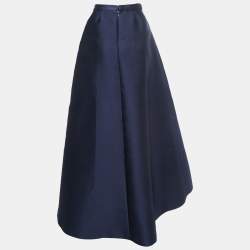 Pre Owned Max Mara Navy Blue Silk Blend Pleated Asymmetrical Maxi Skirt M