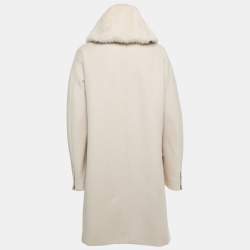 Pre Owned Max Mara Beige Wool and Fur Zip Front Hooded Coat
