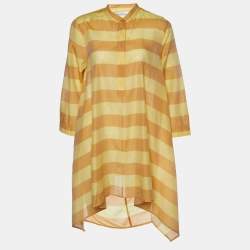 Max Mara Yellow Striped Cotton & Silk Asymmetric Hem Tunic M