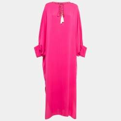 Max Mara Pink Silk Embellished Neck Ocroma Maxi Kaftan L