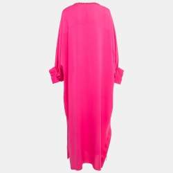 Max Mara Pink Silk Embellished Neck Ocroma Maxi Kaftan L