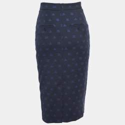 Max Mara Navy Blue Alphabets Patterned Cotton Blend Pencil Skirt XS