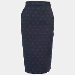 Max Mara Navy Blue Alphabets Patterned Cotton Blend Pencil Skirt XS