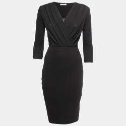 Max Mara Black Crepe & Knit Wrap Effect Midi Dress XS