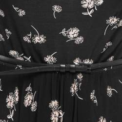 Pre Owned Max Mara Black Floral Print Jersey Cowl Neck Belted Flared Short Dress S