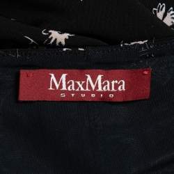 Pre Owned Max Mara Black Floral Print Jersey Cowl Neck Belted Flared Short Dress S