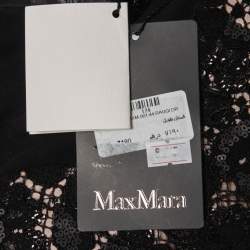 Pre Owned Max Mara Black Crepe Embellished Lace Trim Long Sleeve Draped Maxi Dress M