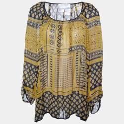 Max Mara Yellow Printed Silk Top M
