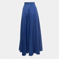 Pre Owned Max Mara Blue Taffeta Pleated Maxi Skirt L