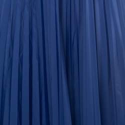Pre Owned Max Mara Blue Taffeta Pleated Maxi Skirt L