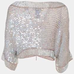 Max Mara Brown Sequined Knit Cropped Cardigan L