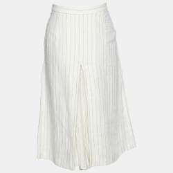 Max Mara Off White Striped Linen Pleated Culottes M