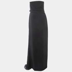 Max Mara Black Crepe Strapless Draped Gown XL