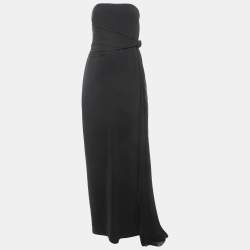 Max Mara Black Crepe Strapless Draped Gown XL