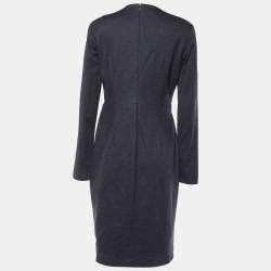 Pre Owned Max Mara Charcoal Grey Wool Draped Midi Dress L
