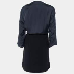 Pre Owned Max Mara Navy Blue Silk & Crepe Draped Midi Dress M