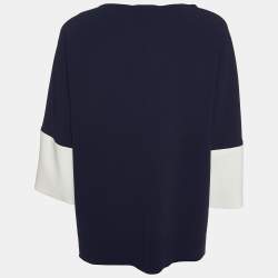 Pre Owned Max Mara Navy Blue Crepe Contrast Detail Top M