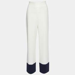 Max Mara White Crepe Contrast Detail Palazzo Pants M