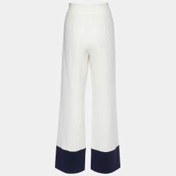 Max Mara White Crepe Contrast Detail Palazzo Pants M