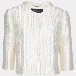 Max Mara Cream Textured Button Front Short Jacket M