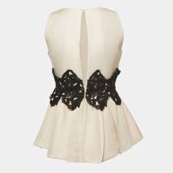 Pre Owned Max Mara Cream Silk Blend Lace Trimmed Sleeveless Peplum Top S
