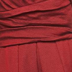 Pre Owned Max Mara Red Brocade Draped Strapless Gown XS