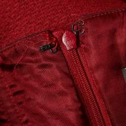 Pre Owned Max Mara Red Brocade Draped Strapless Gown XS