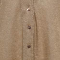 Max Mara Light Brown Linen Knit Collared Button Front Top M