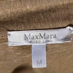 Max Mara Light Brown Linen Knit Collared Button Front Top M