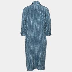 Max Mara Blue Polka Dotted Silk Button Front Midi Shirt Dress S